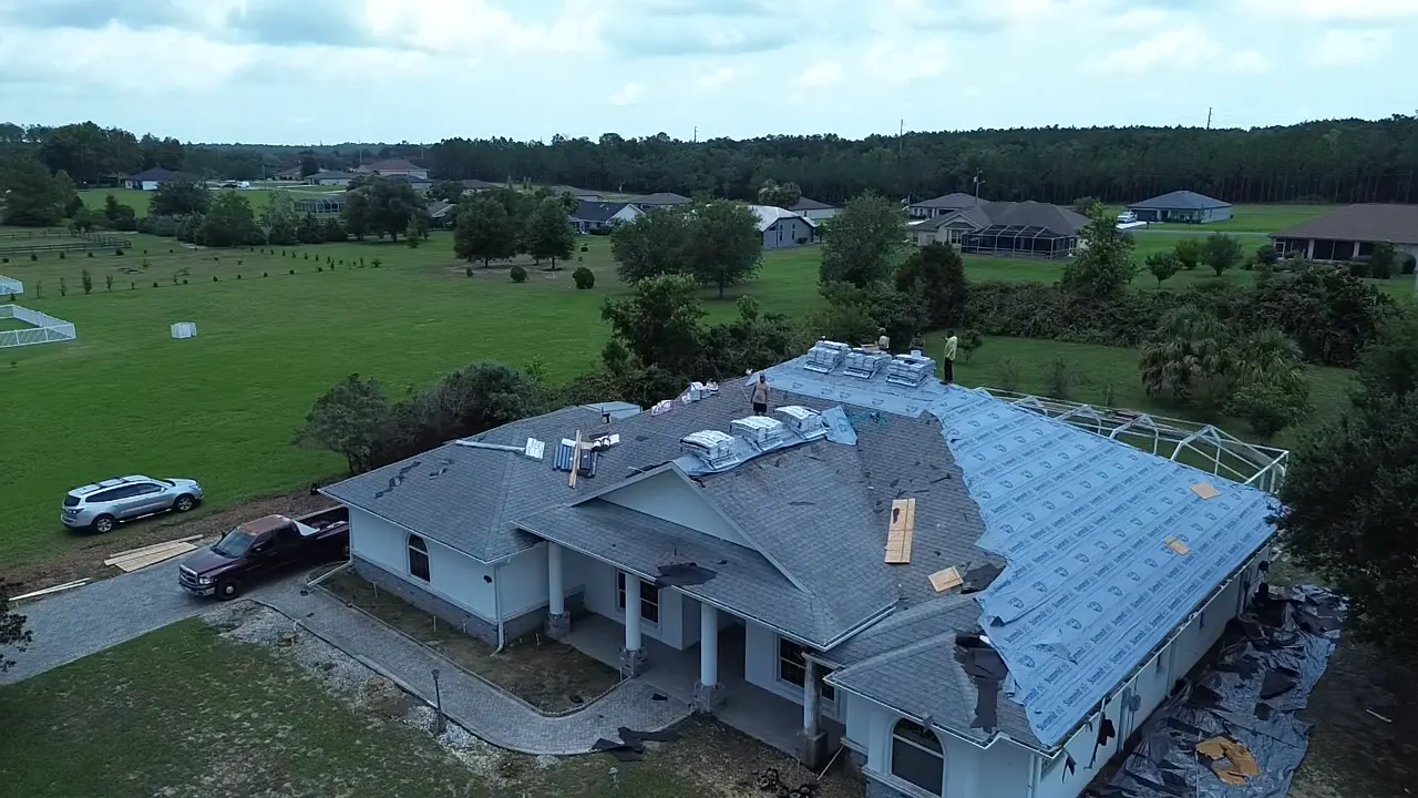 Residential shingle roof replacement in progress in Beverly Hills, Florida